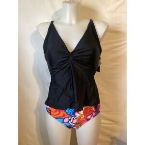 4068 NWT Bikini Bay Cup Size Tankini Top Size 34D w/low Waist Bottom Size 14